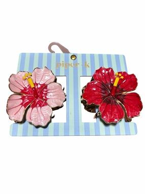 🌺Piper-k Floral Hibiscus Iridescent Hawaiian Metal Hair Clips